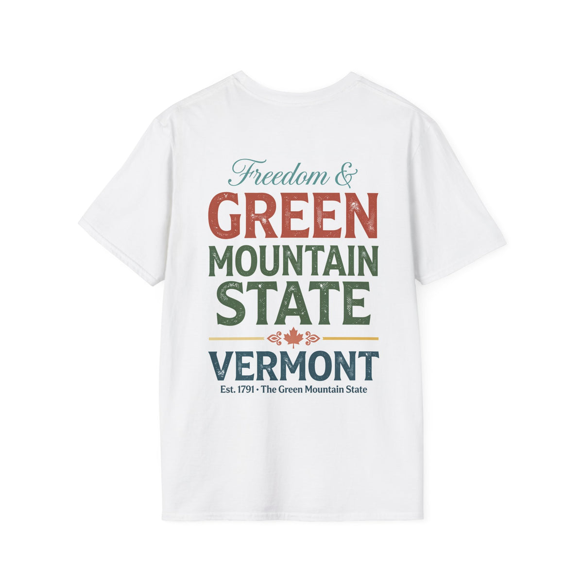 Vermont Green Mountain State T-Shirt | Retro Sunset Maple Cow Design