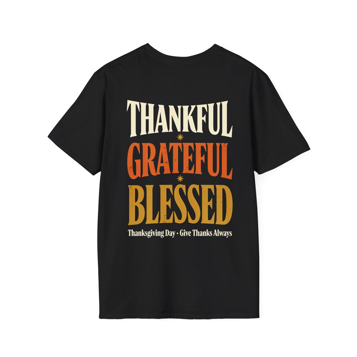 Thankful Grateful Blessed T-Shirt — Vintage Stacked Typography Black Tee