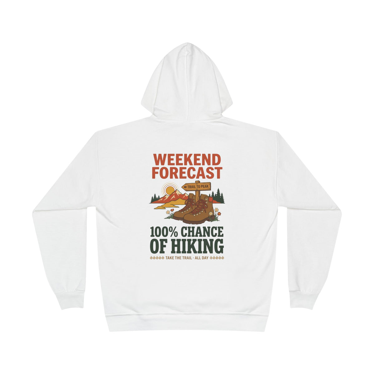 Trail Life Hoodie — Retro 70s Hiking Boots Print, Weekend Forecast Hiker Gift, Vintage National Park Unisex Pullover