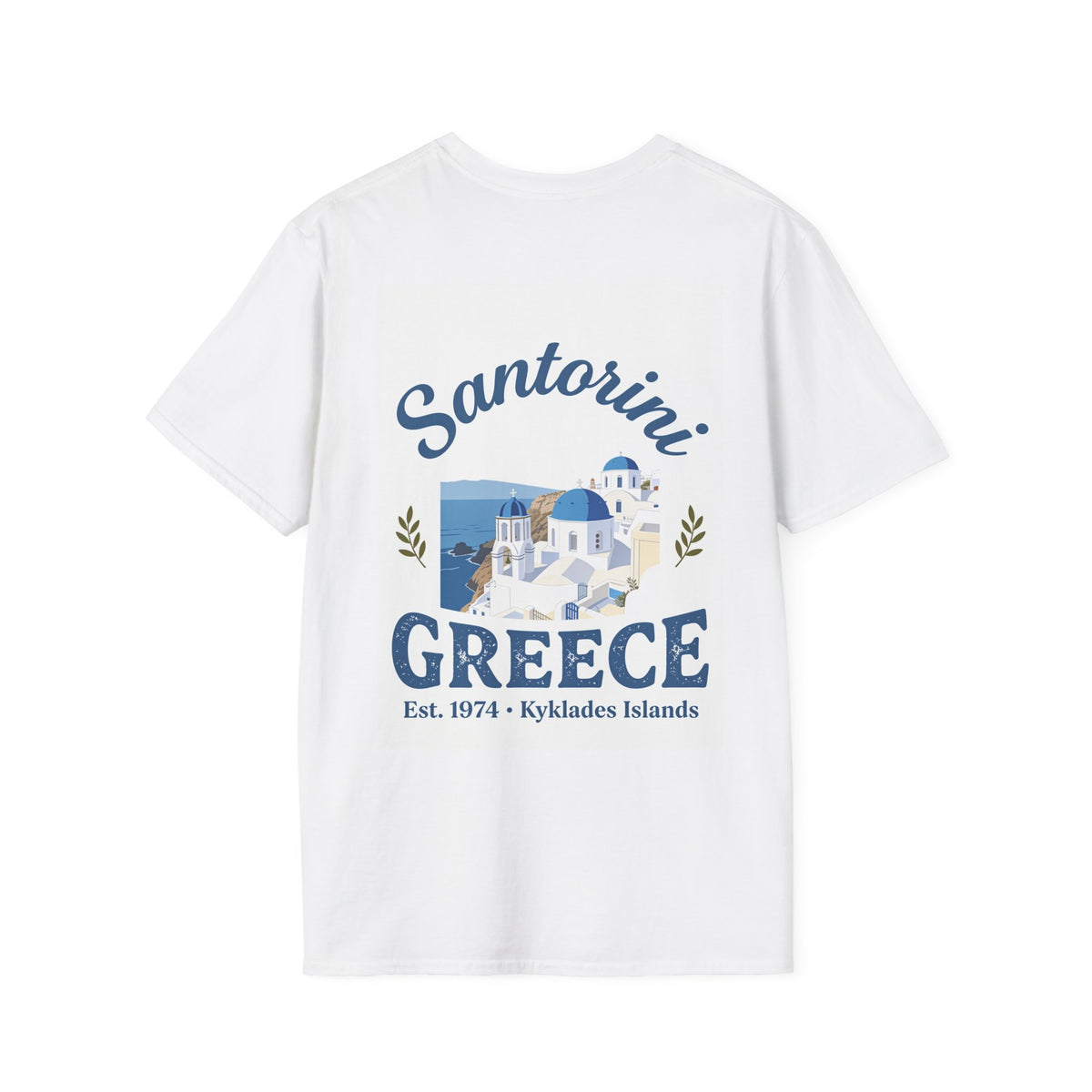 Santorini Small Logo T-Shirt — Minimal Greek Island Vacation Tee