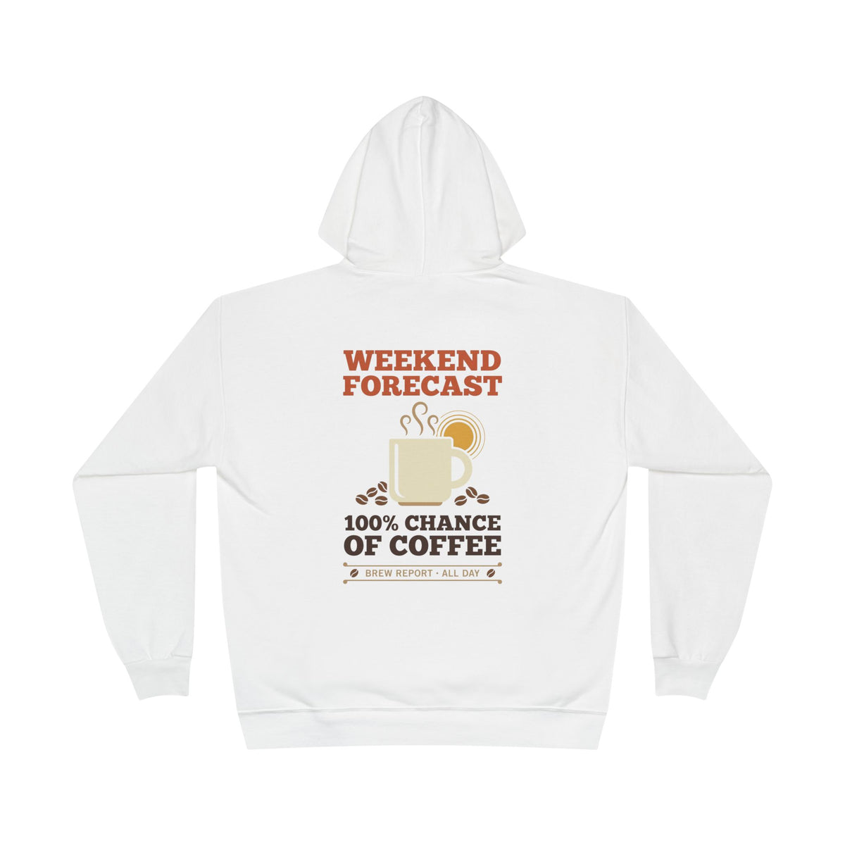 Coffee Lover Hoodie — Retro 70s "100% Chance of Coffee" Weather Report Print, Weekend Forecast, Vintage Barista Gift