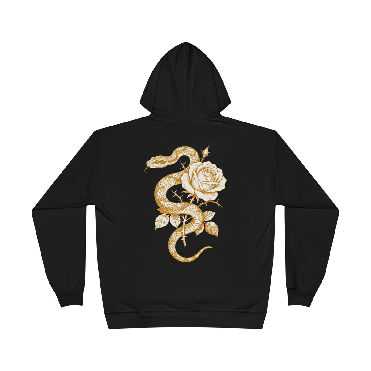 Snake & Rose Hoodie — Vintage Woodcut Etching Gothic Botanical Pullover