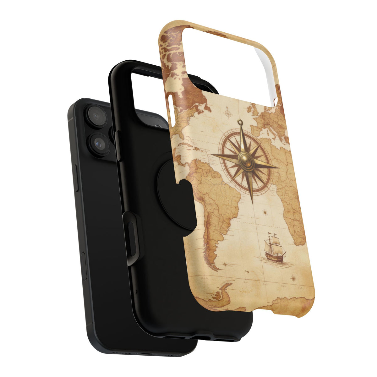 Vintage World Map Compass Phone Case — Nautical Explorer Impact-Resistant Case