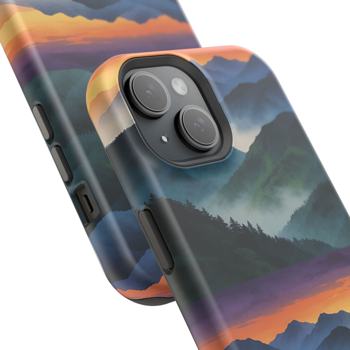 Mountain Mist Sunset Phone Case — Impact-Resistant Protective Cover