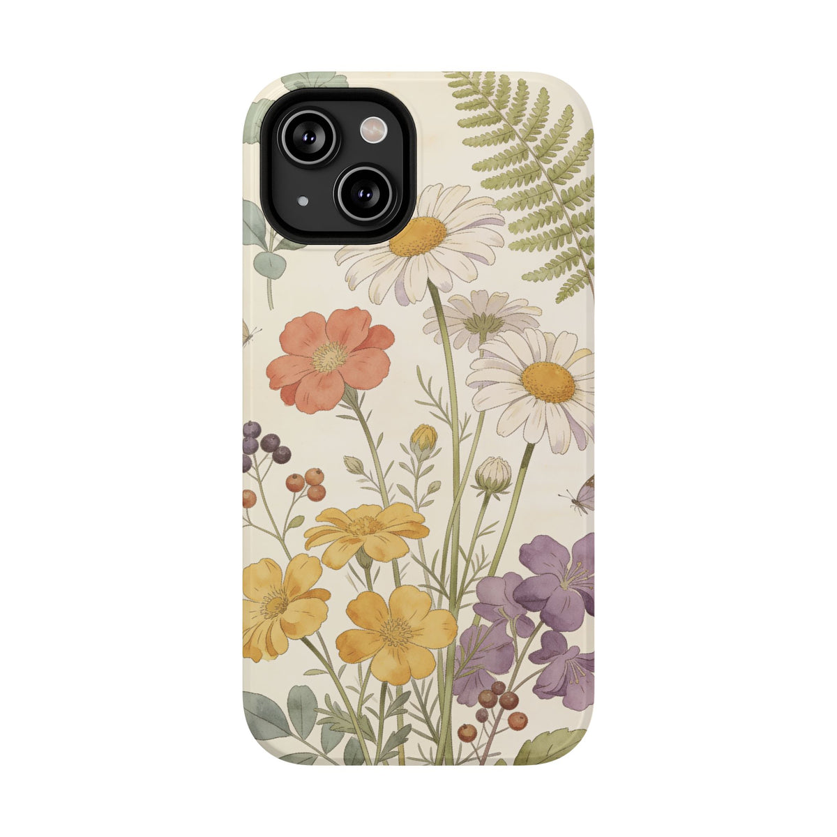 Floral Wildflower Impact-Resistant Phone Case — Daisy & Fern Protective Cover