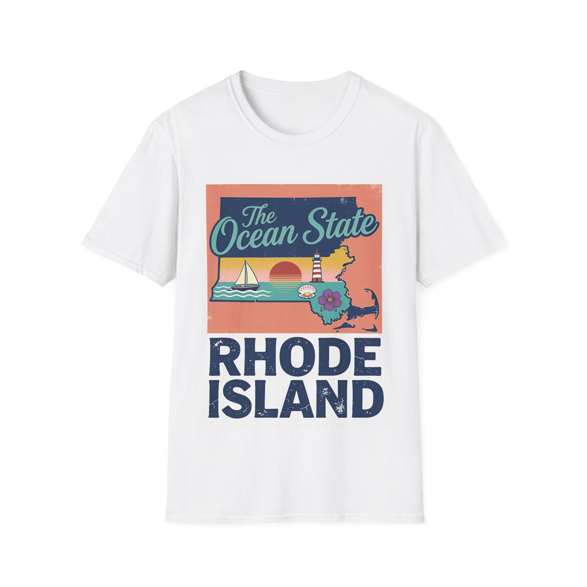 The Ocean State Rhode Island T-Shirt | Vintage Lighthouse Sailboat Design