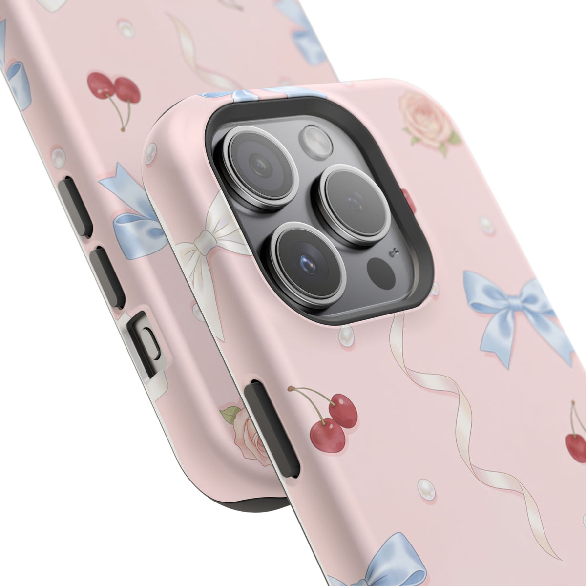 Pink Ribbon & Cherry Impact Phone Case — Cute Floral Bow Protective Case