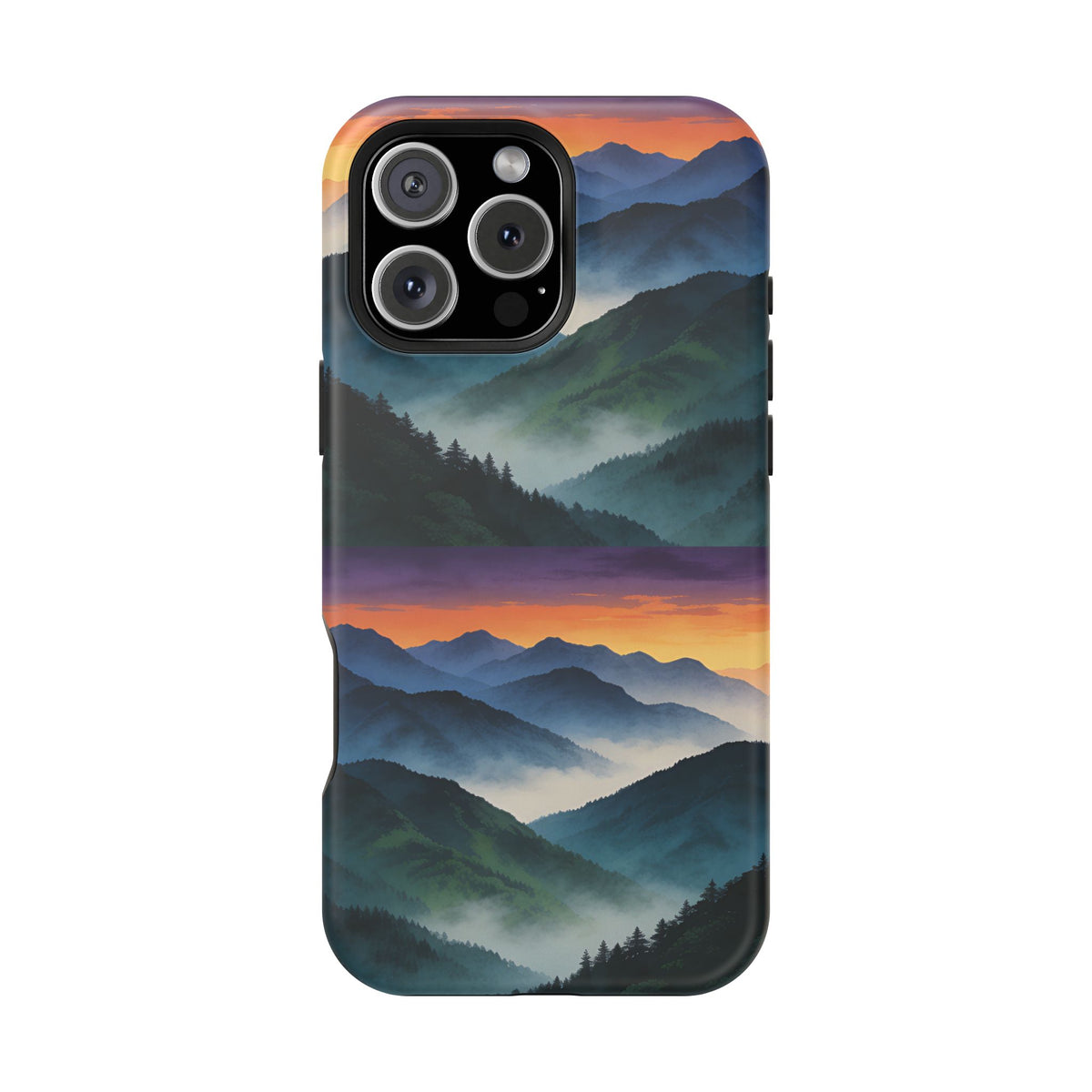 Mountain Mist Sunset Phone Case — Impact-Resistant Protective Cover