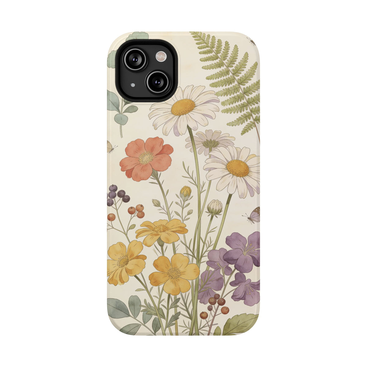 Floral Wildflower Impact-Resistant Phone Case — Daisy & Fern Protective Cover