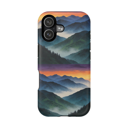 Mountain Mist Sunset Phone Case — Impact-Resistant Protective Cover