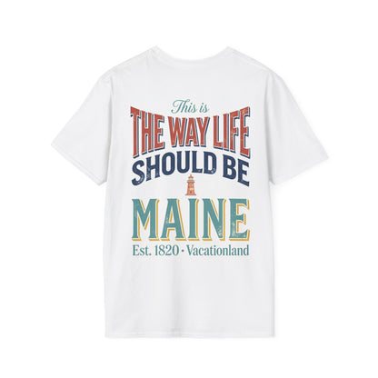 Vacationland Maine T-Shirt | Lobster Lighthouse Retro Design