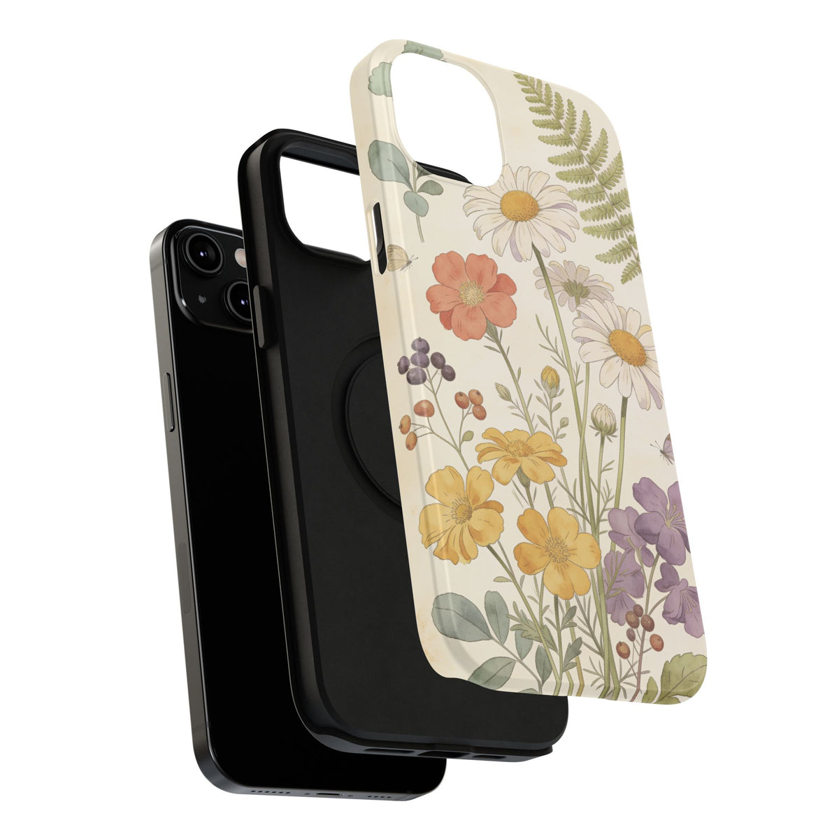 Floral Wildflower Impact-Resistant Phone Case — Daisy & Fern Protective Cover