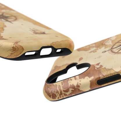 Vintage World Map Compass Phone Case — Nautical Explorer Impact-Resistant Case