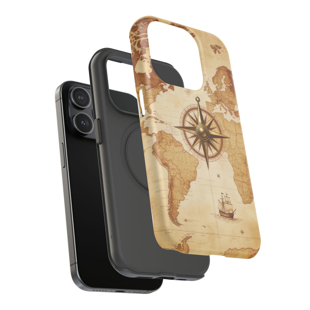 Vintage World Map Compass Phone Case — Nautical Explorer Impact-Resistant Case