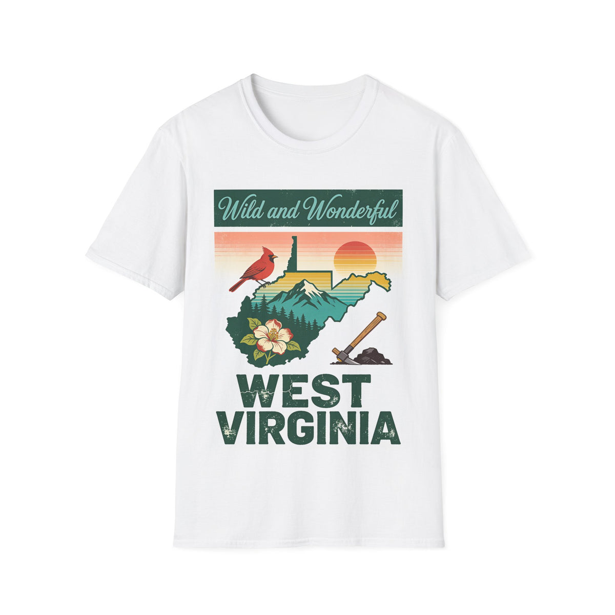 Wild and Wonderful West Virginia T-Shirt | Cardinal State Outline Sunset
