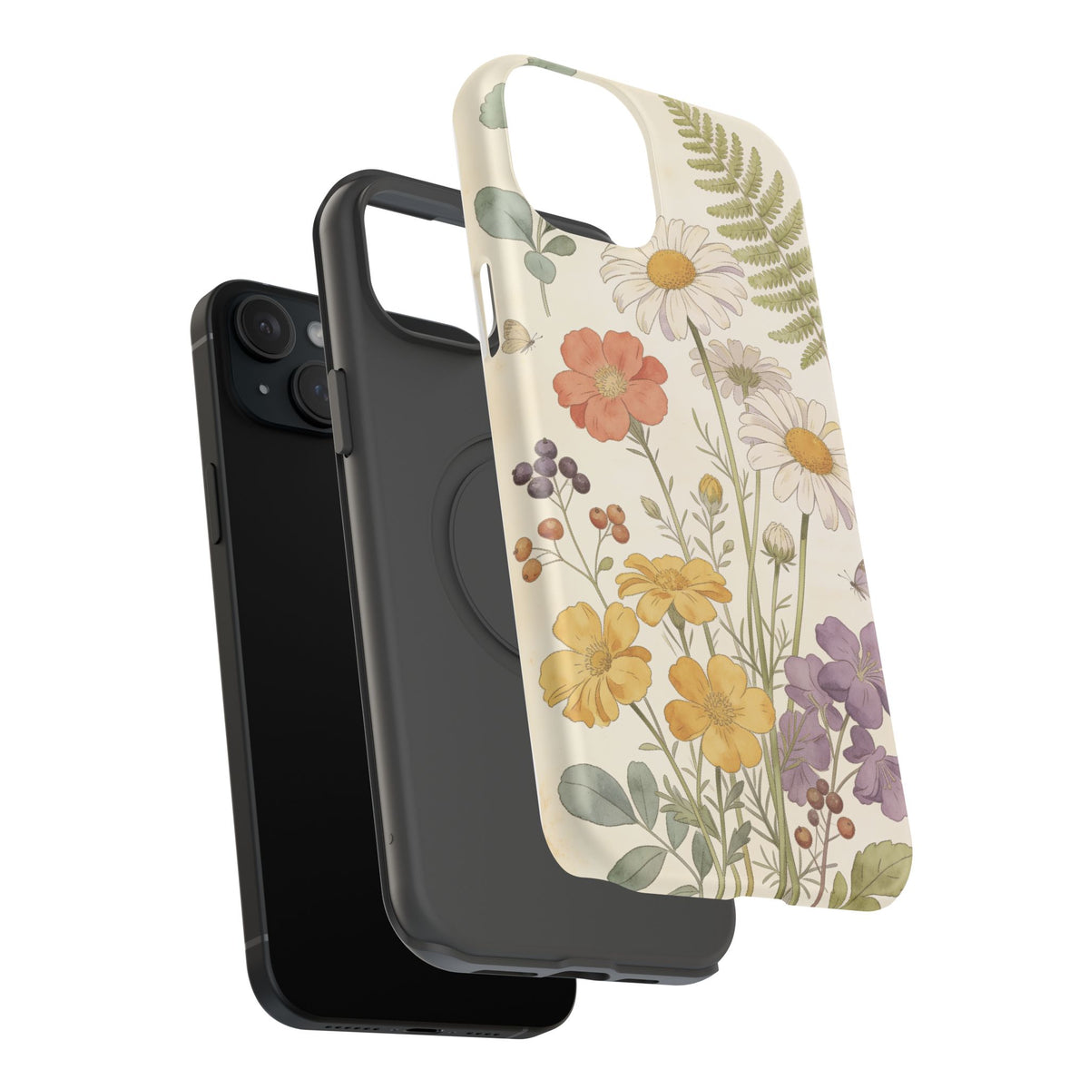 Floral Wildflower Impact-Resistant Phone Case — Daisy & Fern Protective Cover