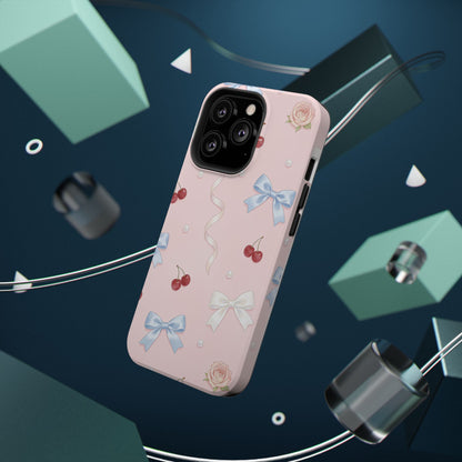 Pink Ribbon & Cherry Impact Phone Case — Cute Floral Bow Protective Case