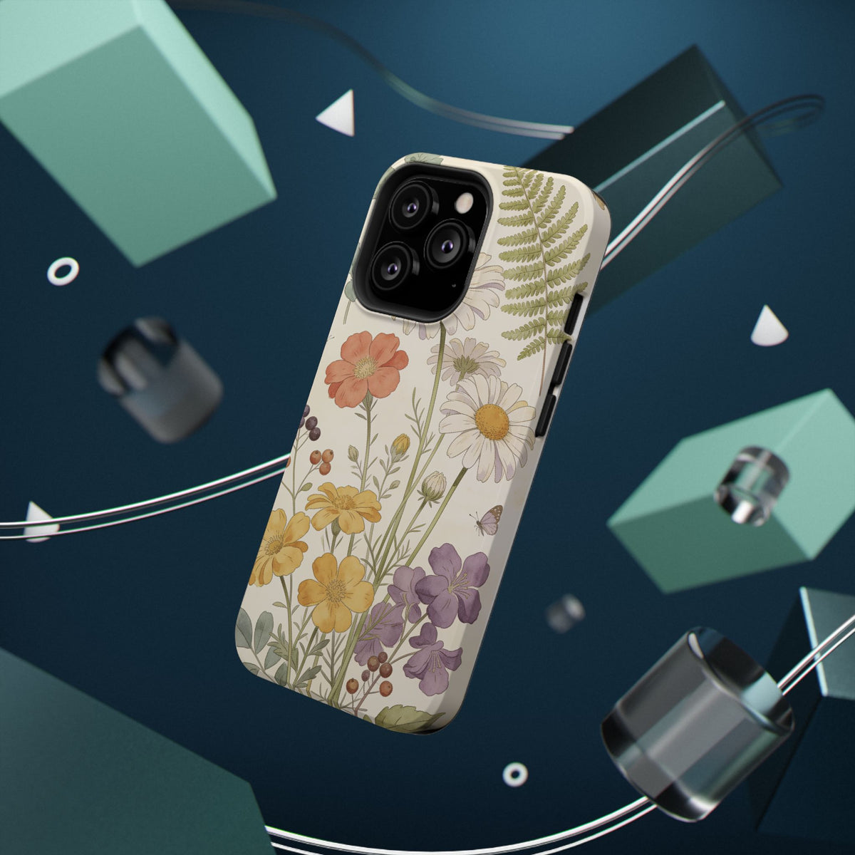 Floral Wildflower Impact-Resistant Phone Case — Daisy & Fern Protective Cover