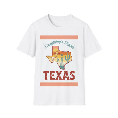 Everything's Bigger Texas T-Shirt | Retro State Outline with Cactus & Sunset
