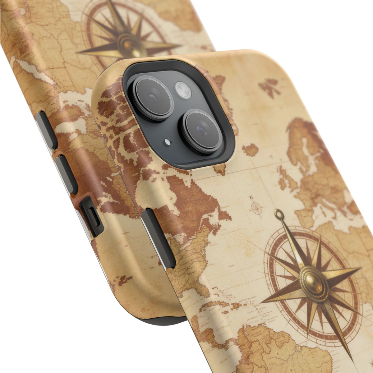 Vintage World Map Compass Phone Case — Nautical Explorer Impact-Resistant Case