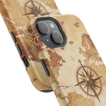 Vintage World Map Compass Phone Case — Nautical Explorer Impact-Resistant Case