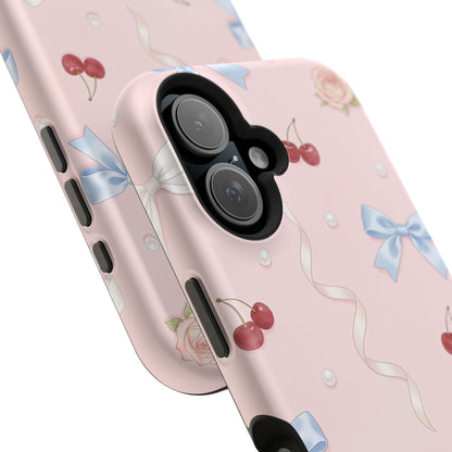 Pink Ribbon & Cherry Impact Phone Case — Cute Floral Bow Protective Case