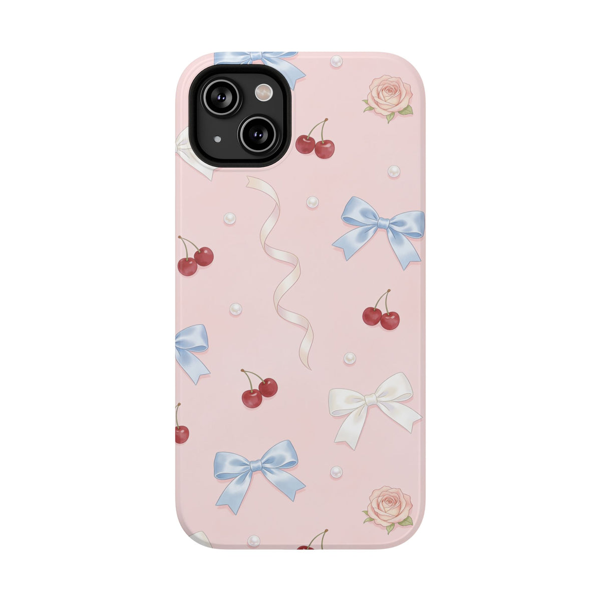Pink Ribbon & Cherry Impact Phone Case — Cute Floral Bow Protective Case