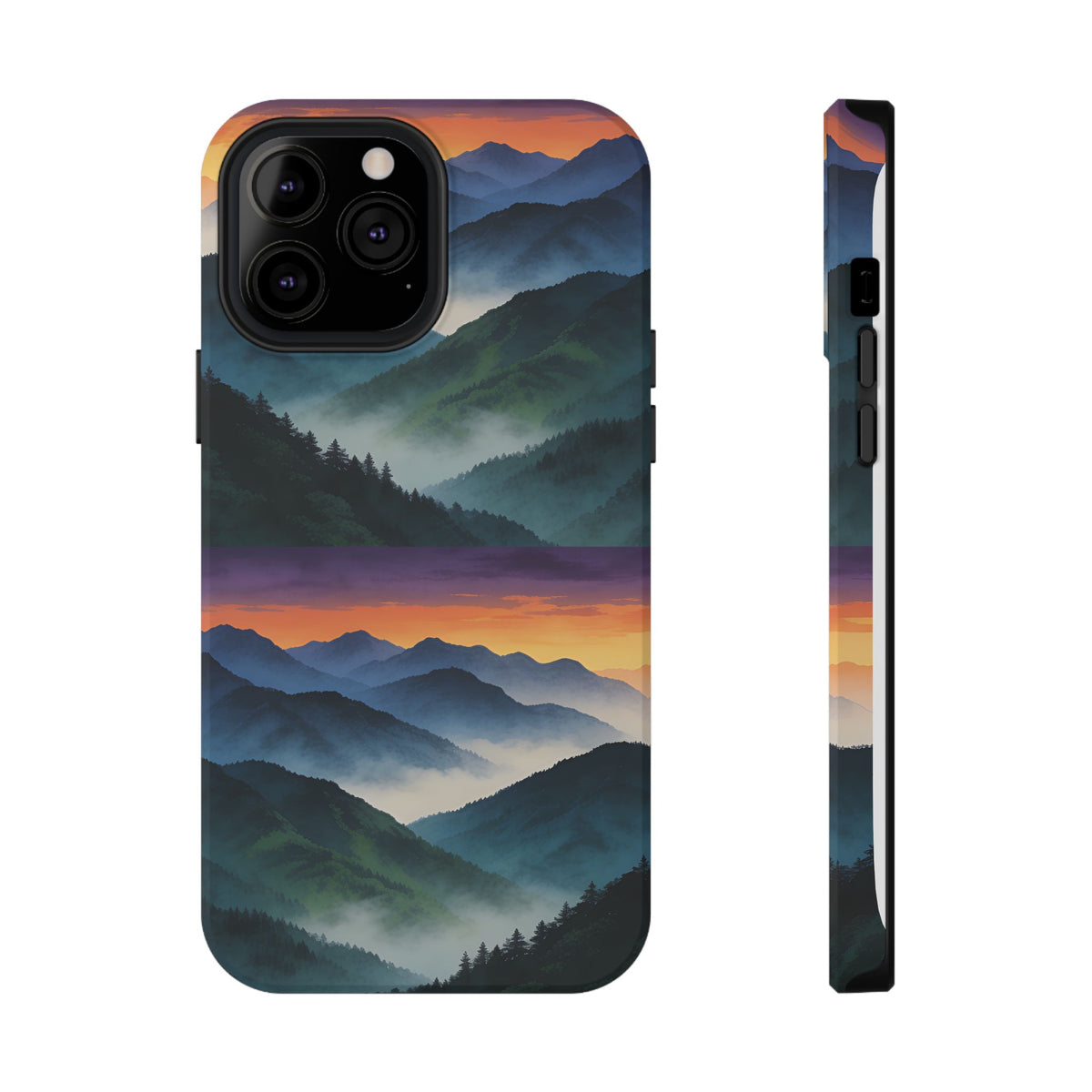 Mountain Mist Sunset Phone Case — Impact-Resistant Protective Cover