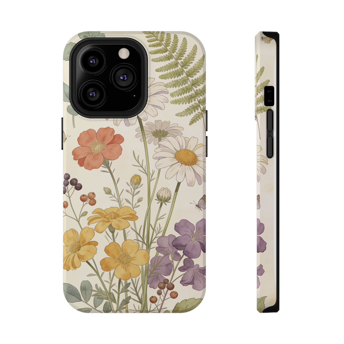 Floral Wildflower Impact-Resistant Phone Case — Daisy & Fern Protective Cover
