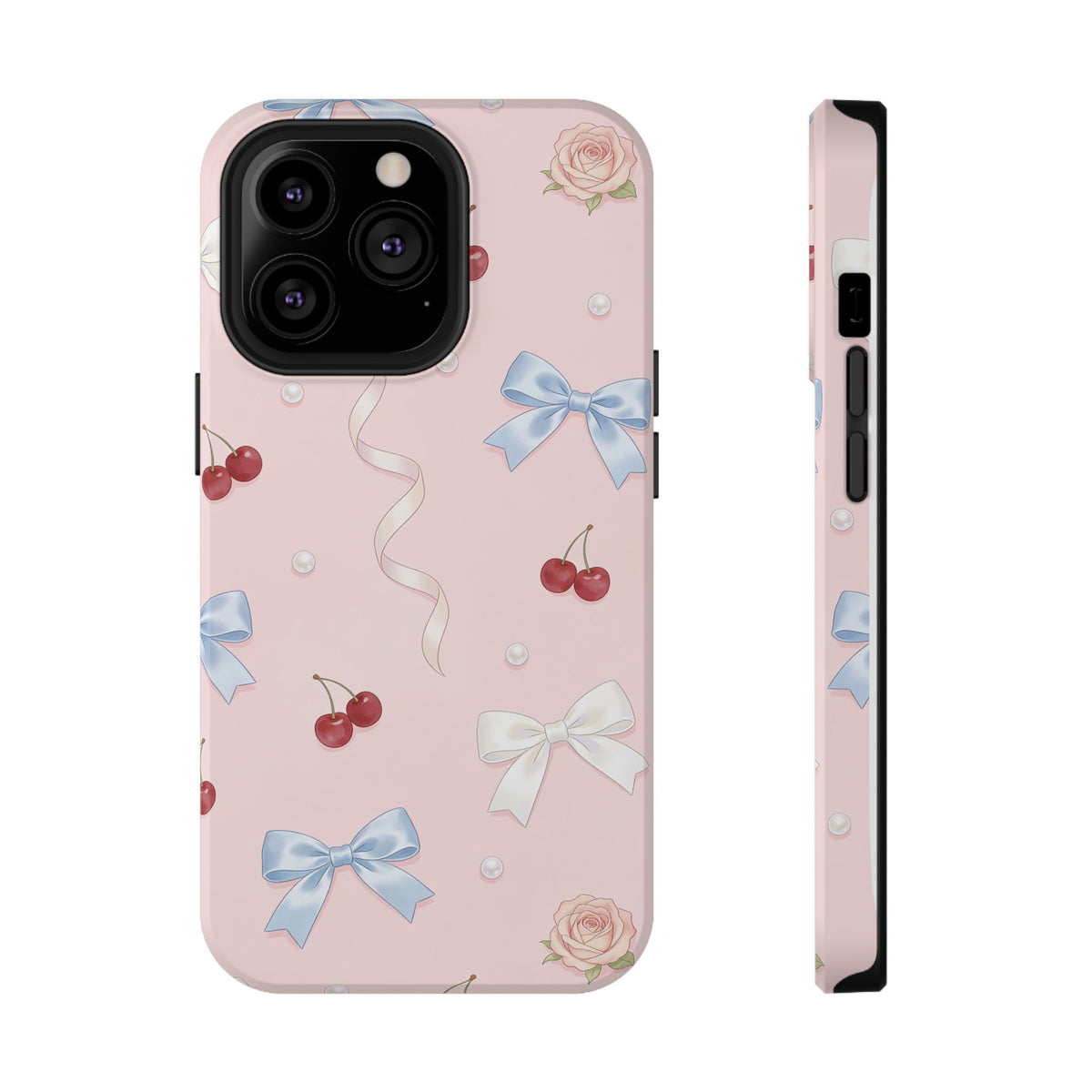 Pink Ribbon & Cherry Impact Phone Case — Cute Floral Bow Protective Case