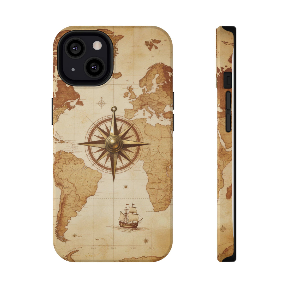 Vintage World Map Compass Phone Case — Nautical Explorer Impact-Resistant Case