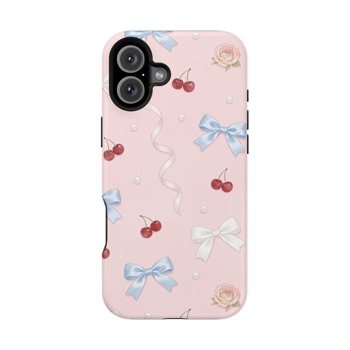 Pink Ribbon & Cherry Impact Phone Case — Cute Floral Bow Protective Case