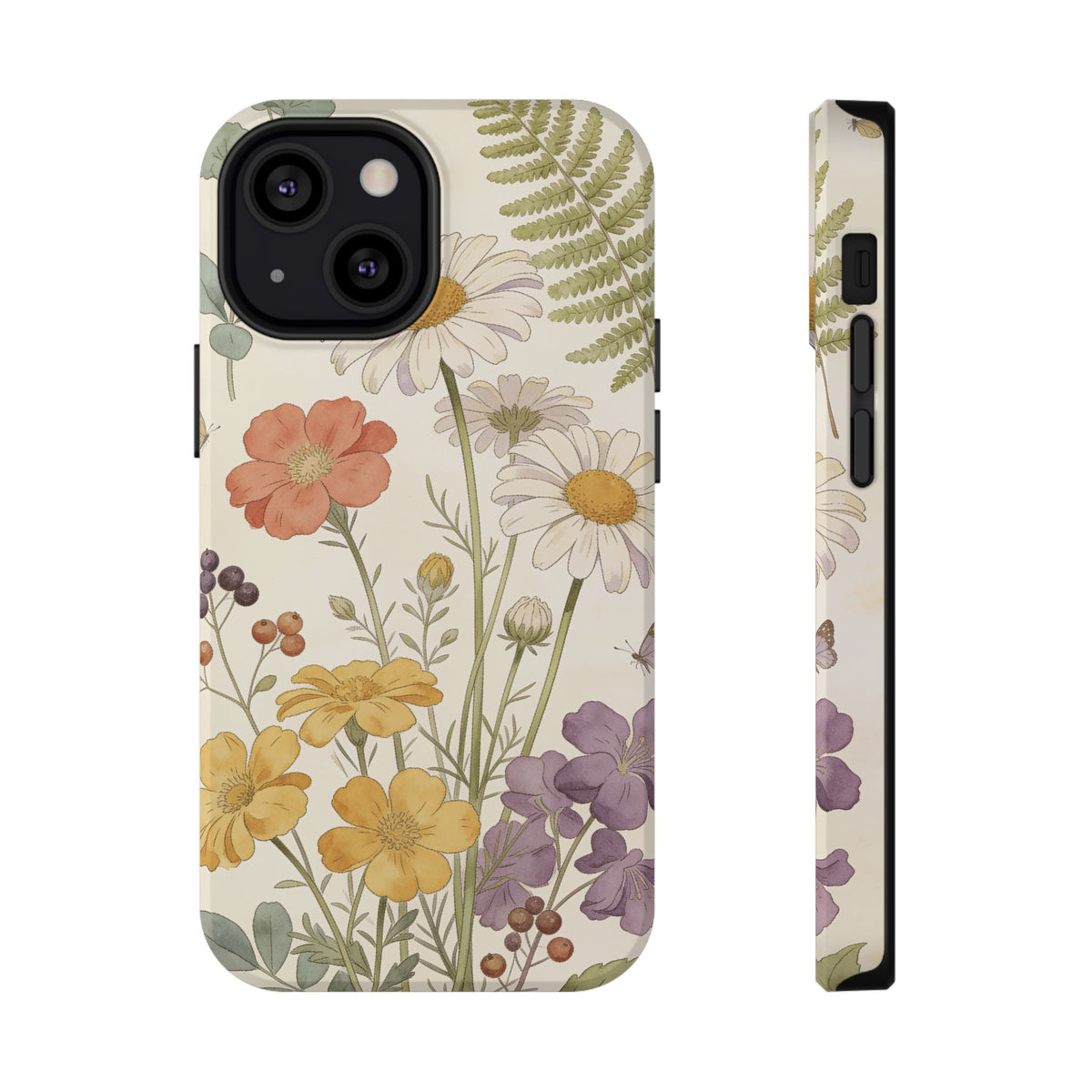 Floral Wildflower Impact-Resistant Phone Case — Daisy & Fern Protective Cover
