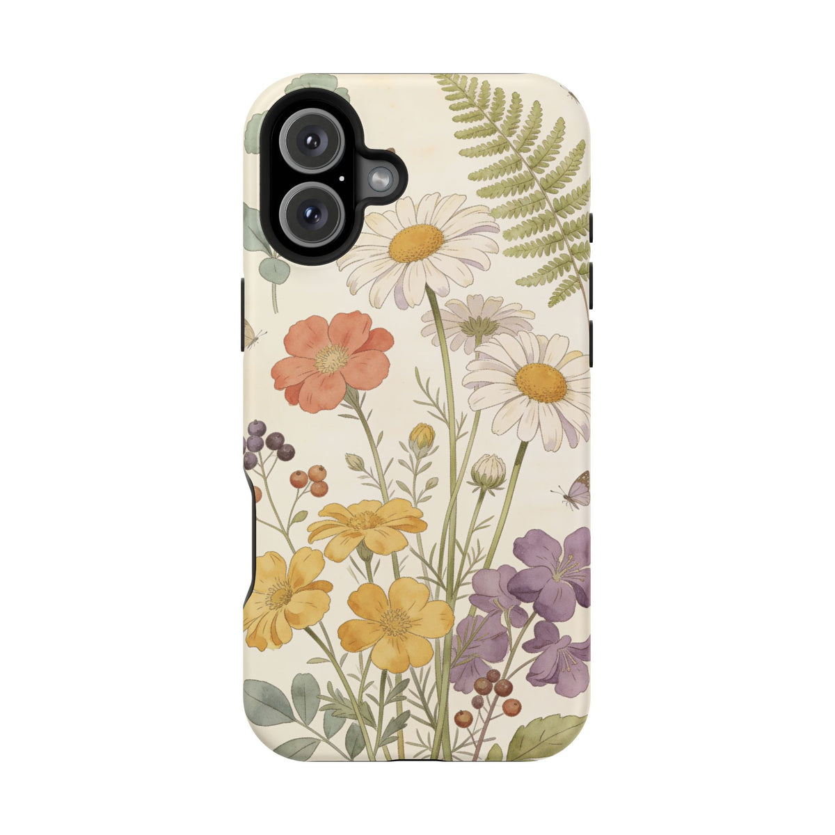 Floral Wildflower Impact-Resistant Phone Case — Daisy & Fern Protective Cover