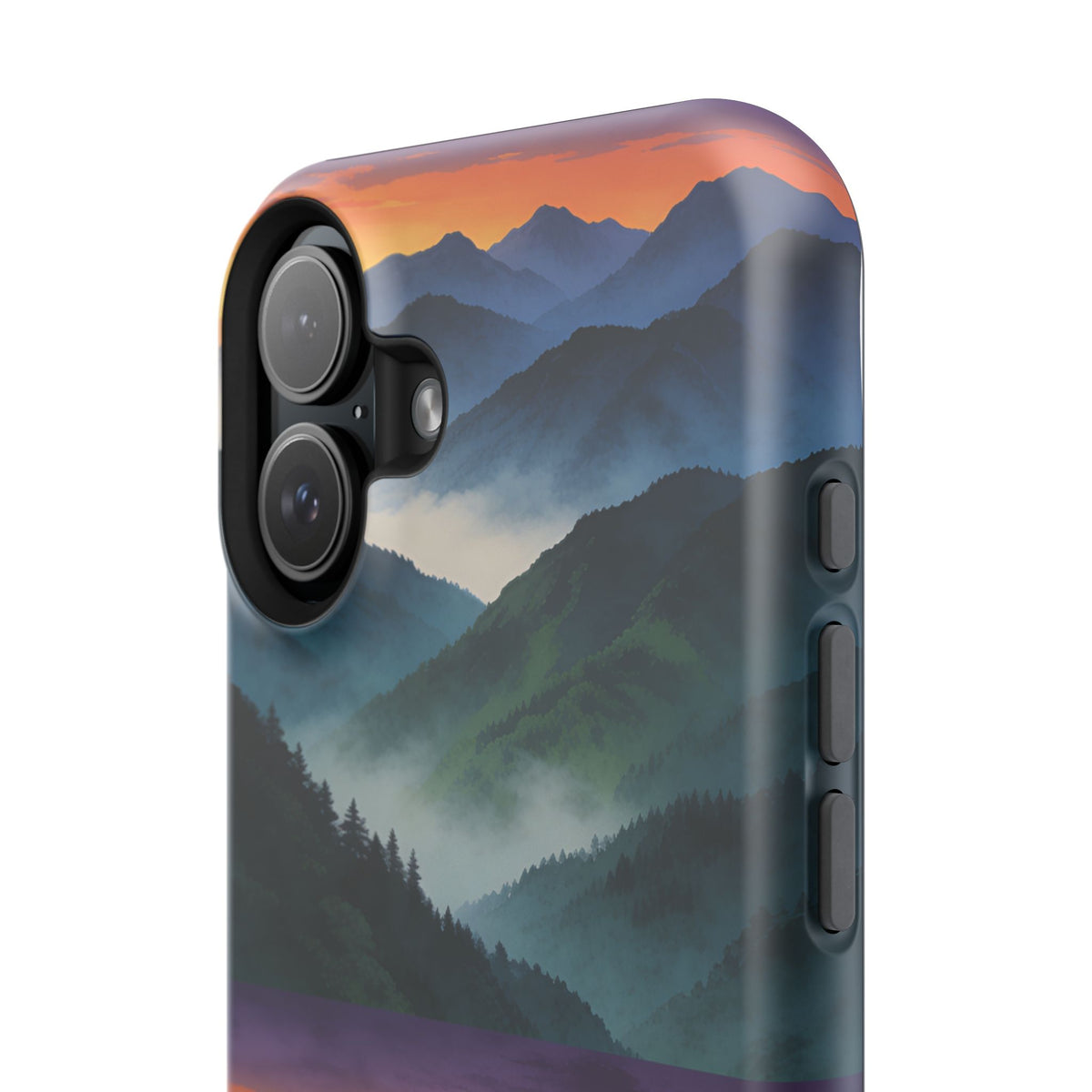 Mountain Mist Sunset Phone Case — Impact-Resistant Protective Cover