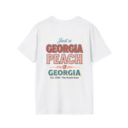 Peach State Charm T-Shirt | Georgia state peach floral graphic