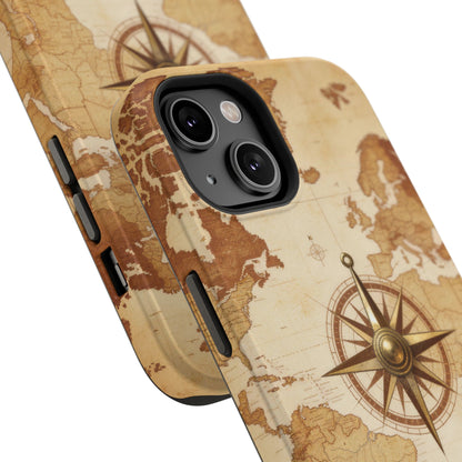 Vintage World Map Compass Phone Case — Nautical Explorer Impact-Resistant Case