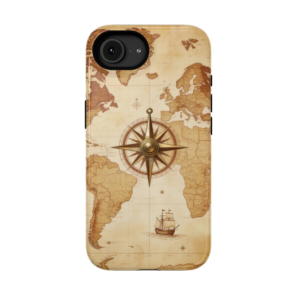 Vintage World Map Compass Phone Case — Nautical Explorer Impact-Resistant Case