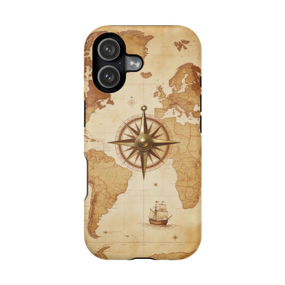 Vintage World Map Compass Phone Case — Nautical Explorer Impact-Resistant Case