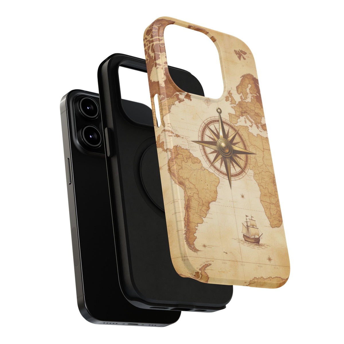 Vintage World Map Compass Phone Case — Nautical Explorer Impact-Resistant Case