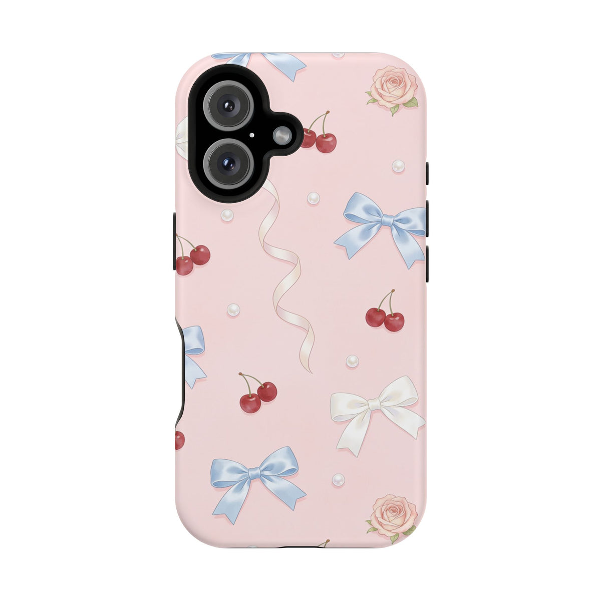 Pink Ribbon & Cherry Impact Phone Case — Cute Floral Bow Protective Case