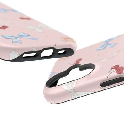 Pink Ribbon & Cherry Impact Phone Case — Cute Floral Bow Protective Case