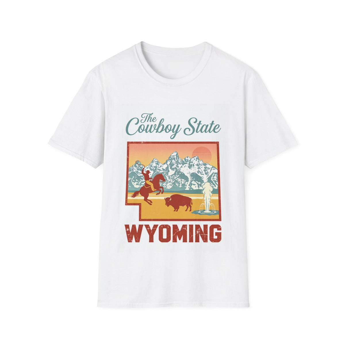 The Cowboy State Wyoming T-Shirt | Retro Mountain Rodeo Design