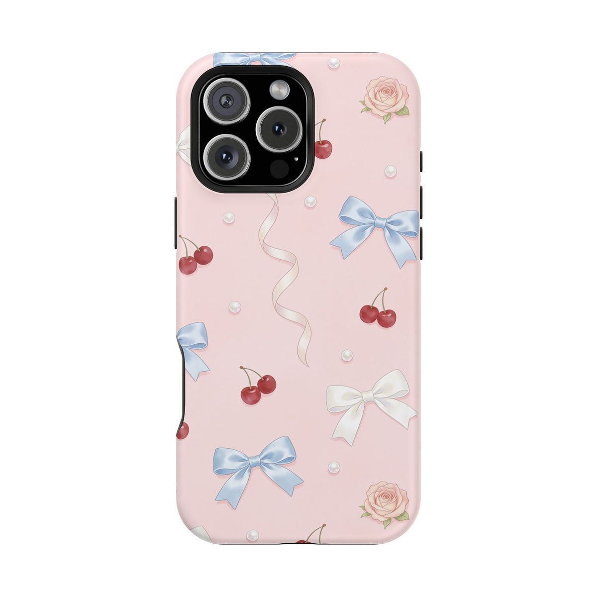 Pink Ribbon & Cherry Impact Phone Case — Cute Floral Bow Protective Case