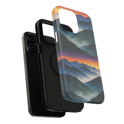 Mountain Mist Sunset Phone Case — Impact-Resistant Protective Cover
