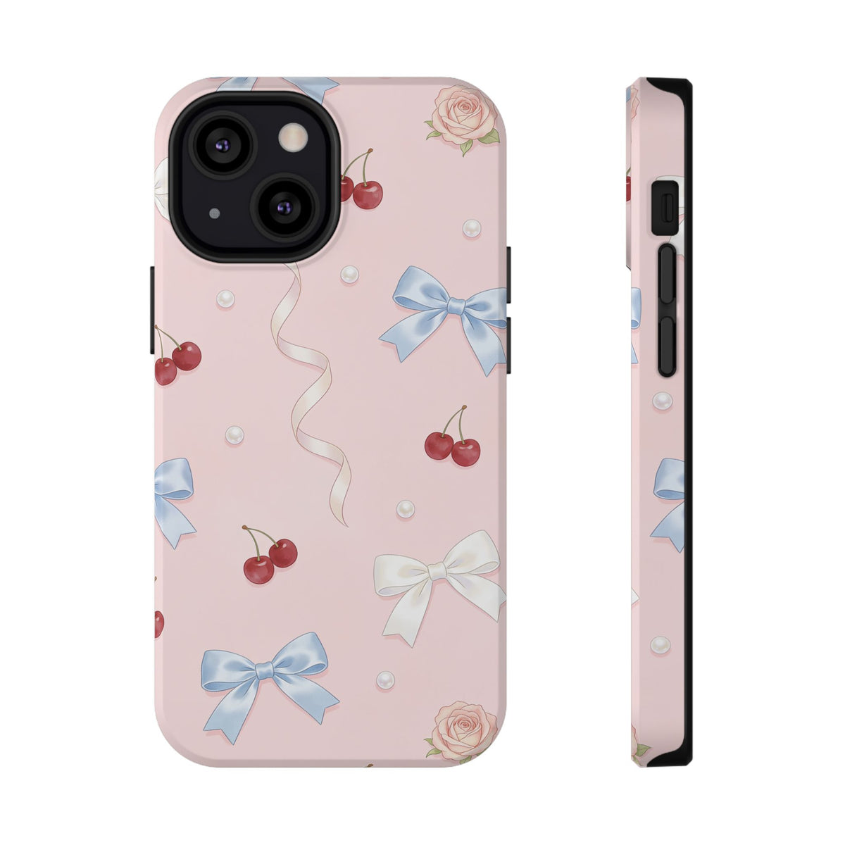 Pink Ribbon & Cherry Impact Phone Case — Cute Floral Bow Protective Case