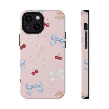 Pink Ribbon & Cherry Impact Phone Case — Cute Floral Bow Protective Case