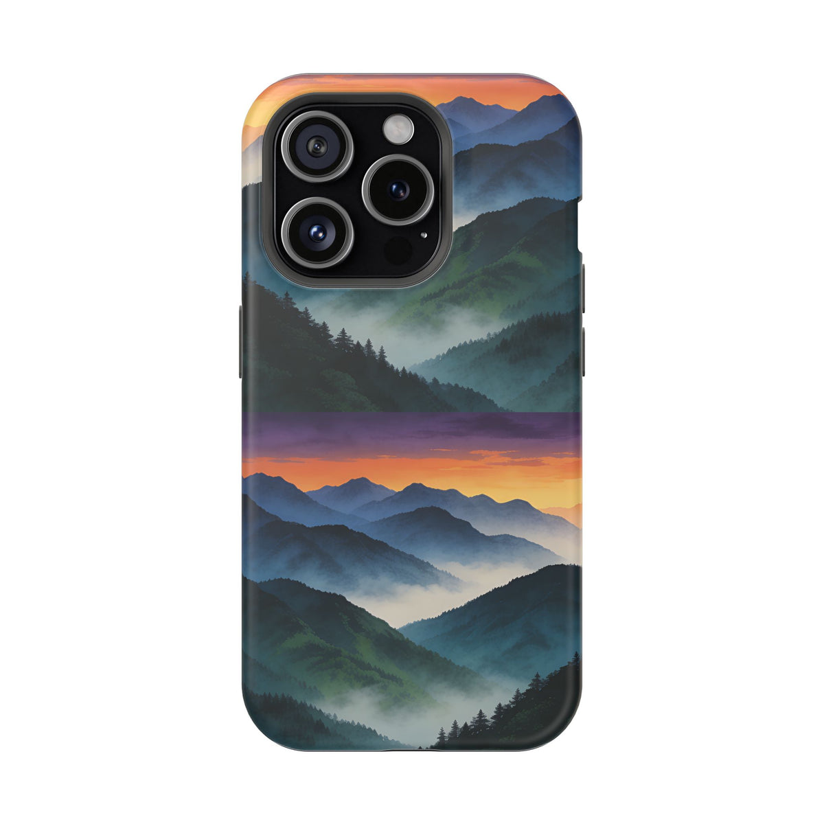Mountain Mist Sunset Phone Case — Impact-Resistant Protective Cover
