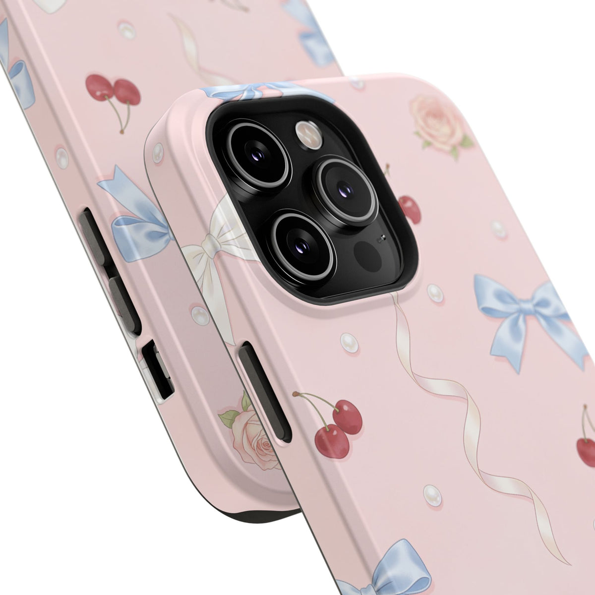 Pink Ribbon & Cherry Impact Phone Case — Cute Floral Bow Protective Case