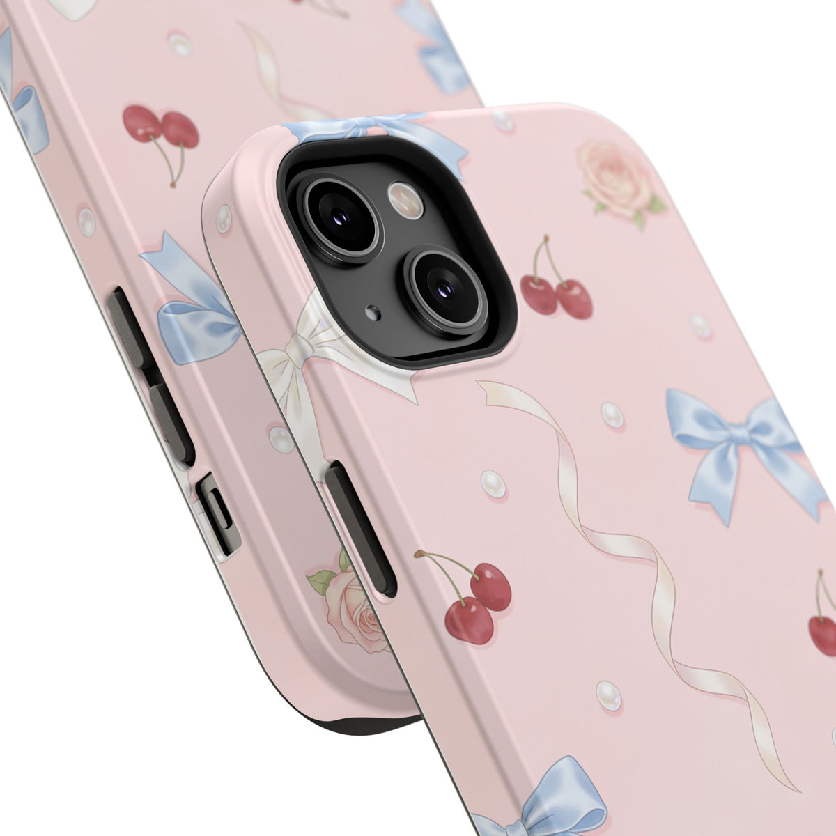 Pink Ribbon & Cherry Impact Phone Case — Cute Floral Bow Protective Case